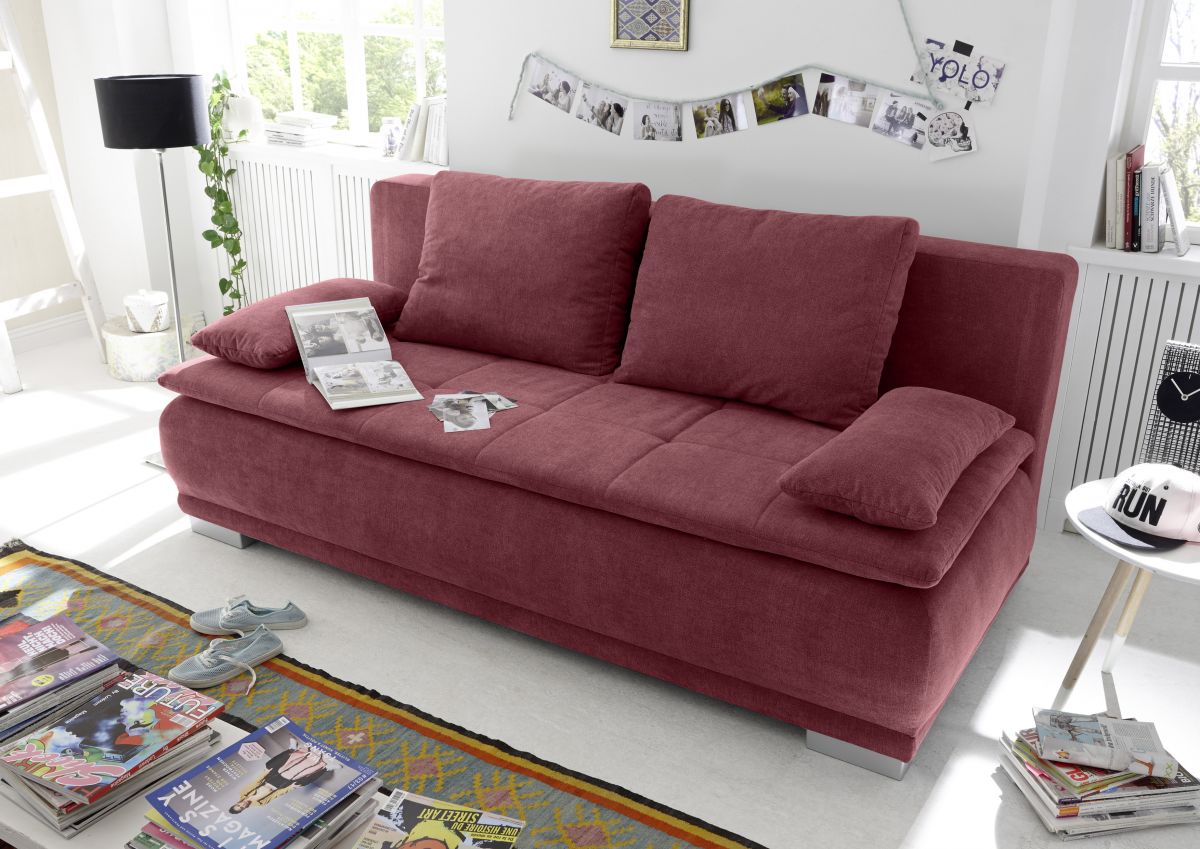 Couch Sofa Zweisitzer LUIGI Schlafcouch Schlafsofa ausziehbar berry rot  208cm