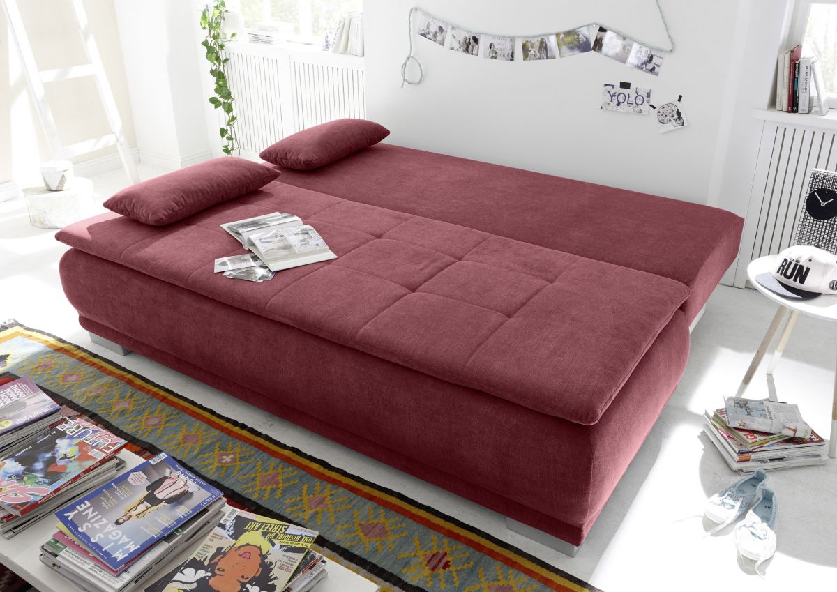 Couch Sofa Zweisitzer LUIGI Schlafcouch Schlafsofa ausziehbar berry rot  208cm | Alle Sofas