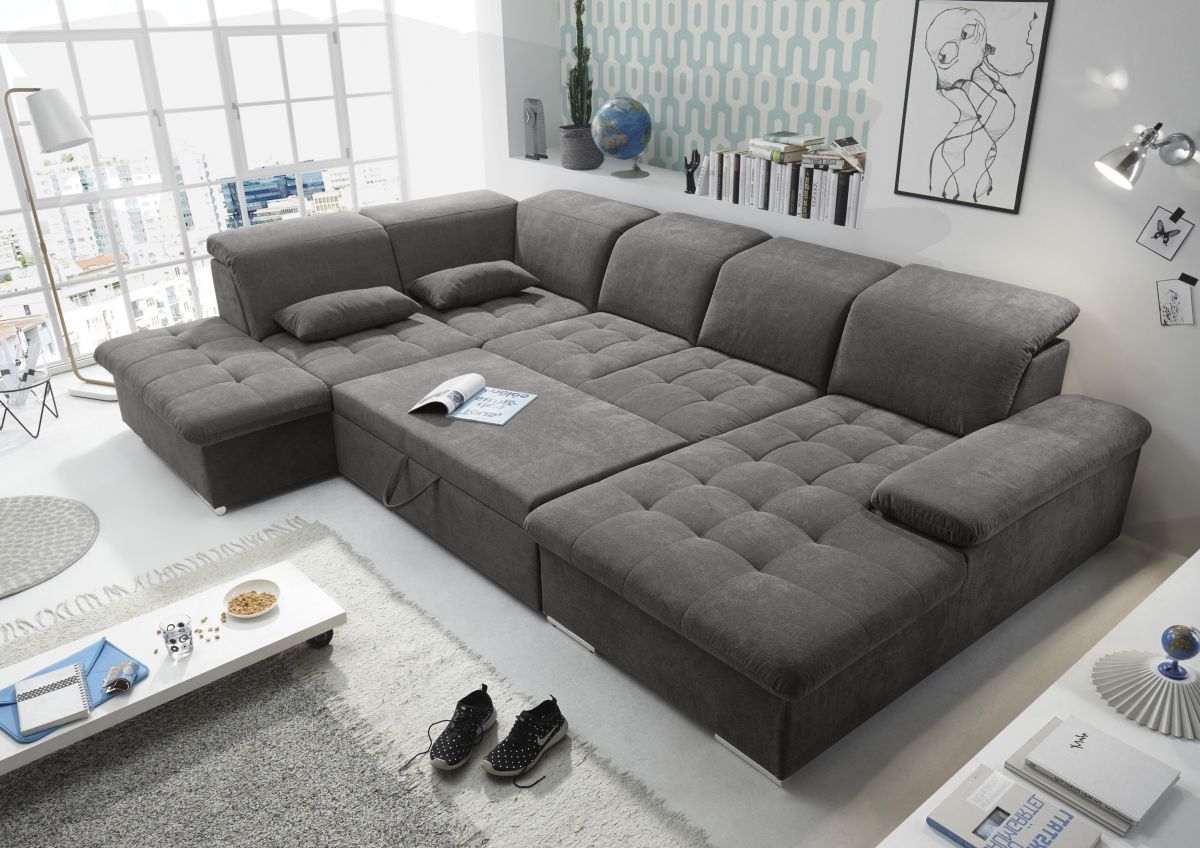 funktionale couch wayne sofa schlafcouch bettsofa schlafsofa sofabett  wohnlandschaft ausziehbar braun schwarz ottomane links u-form