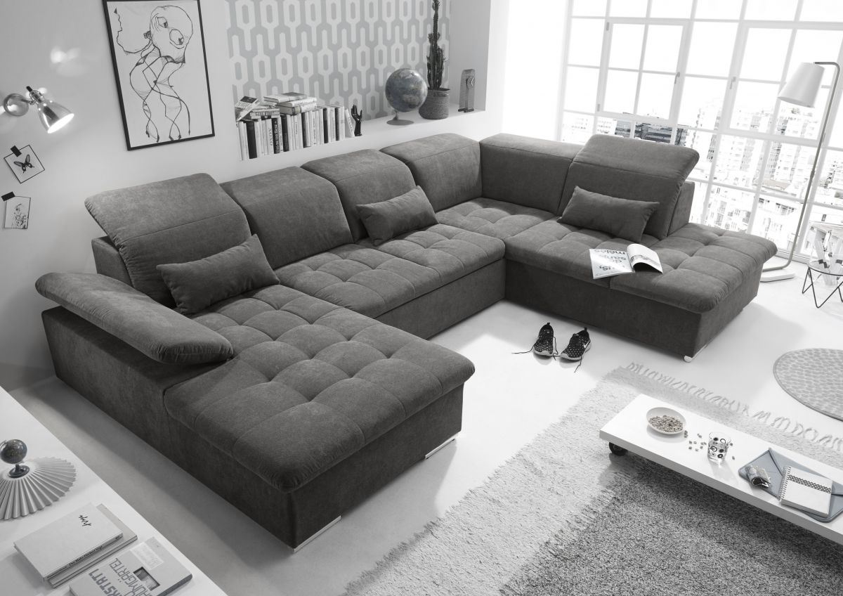 funktionale couch wayne sofa schlafcouch bettsofa schlafsofa sofabett  wohnlandschaft ausziehbar braun schwarz ottomane rechts u-form