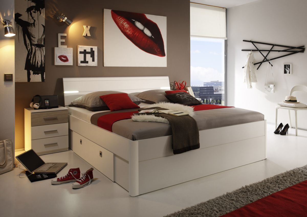 Bett Schlafzimmerbett mit Schubkästen Doppelbett Bettanlage 180 x 200 cm Beige 