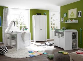 Babyzimmer Set Komplett 4tlg Wickelkommode Bett Regal Schrank 2 Türen Pinie weiß1