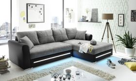 Sofa Couch Schlafcouch Schlafsofa LED schwarz schlamm-grau L-Form rechts1