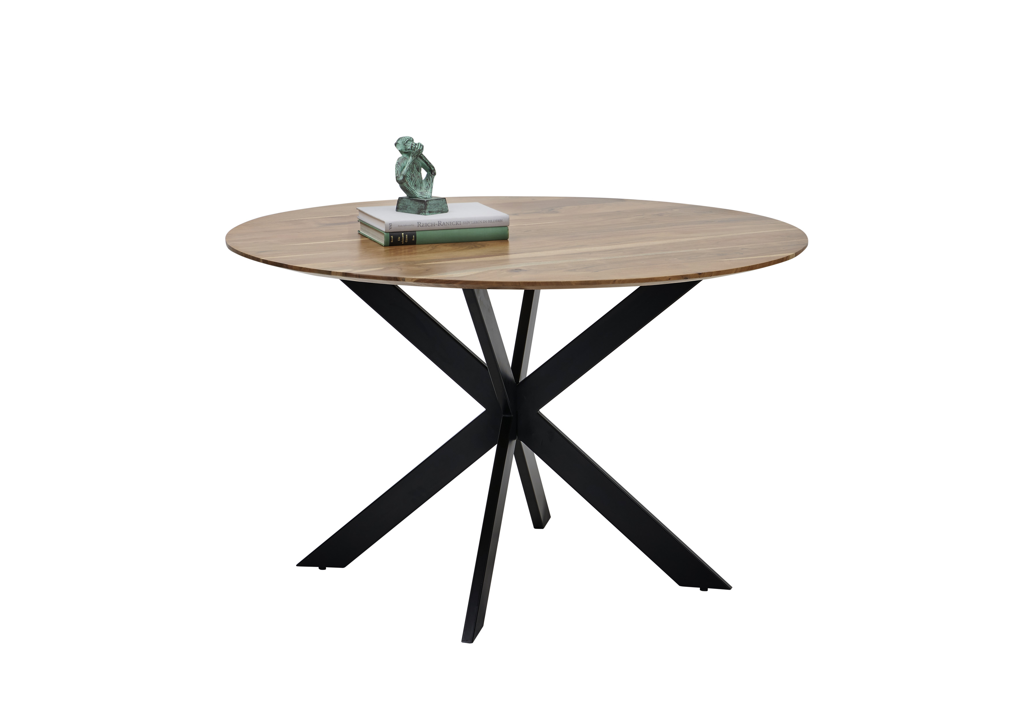 Esstisch PEDRO Esszimmer Tisch Massivholz Echtholz Akazie Metall Gestell rund 130cm