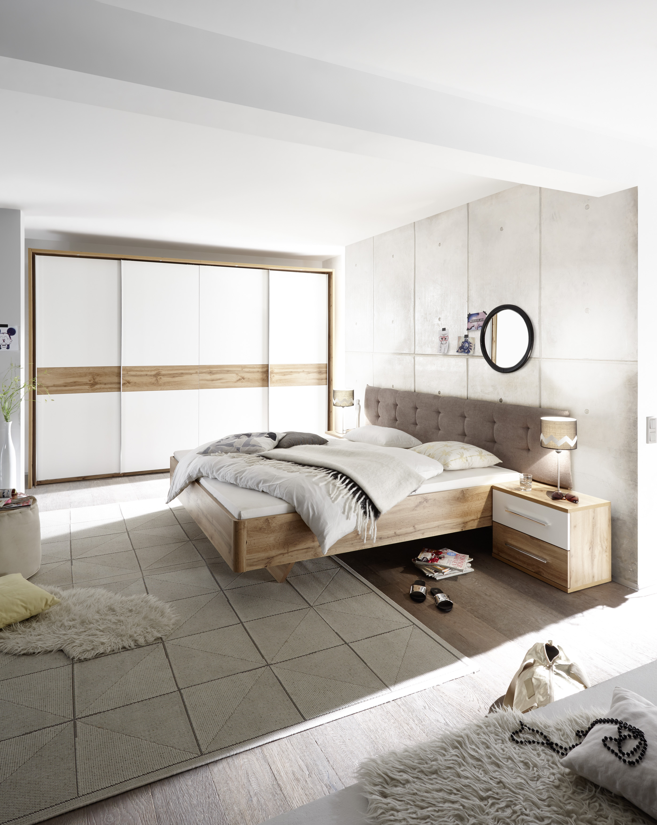 Details Zu Schlafzimmer Komplett Set 5 Tlg Bergamo Bett 180 Kleiderschrank Weiss Wildeiche
