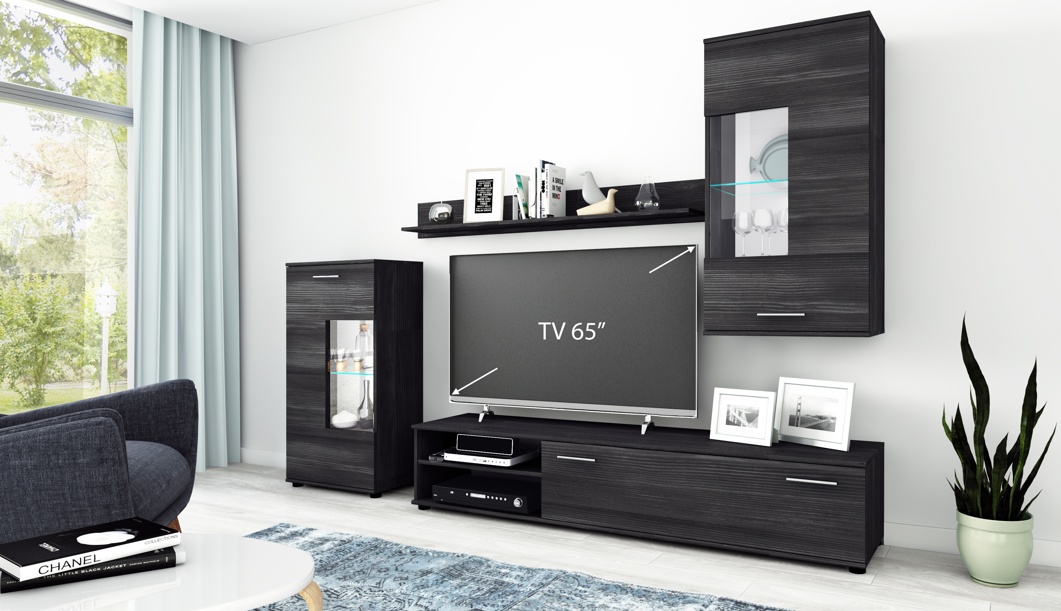 Wohnwand Anbauwand Tv Wand Wohnzimmer Mobel Set Cool 4 Teilig Schwarz Ebay